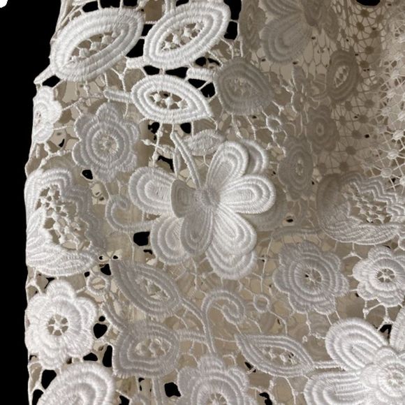 Self-Portrait 3D Flower White Lace Long Sleeve Mini Dress Size 8 - Picture 9 of 15